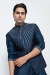 YOSEBA_Blue Bam Silk Embroidery Linear Rays Nirvana Nehru Jacket Kurta Set _Online