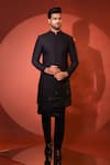 Buy_YOSEBA_Black Premium Suiting Embroidery Thread Four Panelled Achkan With Trouser _at_Aza_Fashions