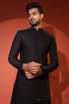 YOSEBA_Black Premium Suiting Embroidery Thread Four Panelled Achkan With Trouser _at_Aza_Fashions