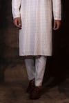 YOSEBA_Ivory Kurta Bam Silk Embroidery Mirror Sheesh Mahal With Pant _Online_at_Aza_Fashions