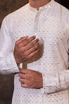 YOSEBA_Ivory Kurta Bam Silk Embroidery Mirror Sheesh Mahal With Pant _at_Aza_Fashions