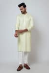 Buy_YOSEBA_Yellow Kurta Linen Satin Embroidery Floral Canary Charm With Pant _Online_at_Aza_Fashions