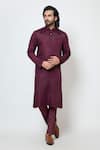 Buy_YOSEBA_Wine Kurta Linen Satin Embroidery French Knots With Pant _at_Aza_Fashions