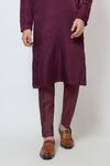 Buy_YOSEBA_Wine Kurta Linen Satin Embroidery French Knots With Pant _Online_at_Aza_Fashions