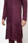 Buy_YOSEBA_Wine Kurta Linen Satin Embroidery French Knots With Pant 