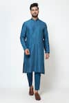 Buy_YOSEBA_Blue Kurta Linen Satin Embroidery Cutdana Neelmani With Pant _at_Aza_Fashions