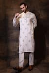 Buy_YOSEBA_Grey Kurta Linen Satin Embroidery Mirror Butti Sheesha Saaj With Pant _at_Aza_Fashions