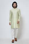 Buy_YOSEBA_Green Kurta Chanderi Silk Embroidery Sequin Butti Buttercup With Pant _at_Aza_Fashions