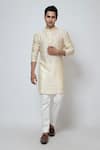 Buy_YOSEBA_Beige Kurta Chanderi Silk Embroidery Sequin Butti Buttercup With Pant _at_Aza_Fashions