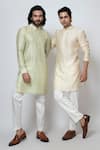 YOSEBA_Beige Kurta Chanderi Silk Embroidery Sequin Butti Buttercup With Pant _Online_at_Aza_Fashions