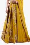 Onaya_Yellow Crepe Embroidered Cheed Plunge V-neck Floral Zari Lehenga Set _Online_at_Aza_Fashions