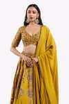 Buy_Onaya_Yellow Crepe Embroidered Cheed Plunge V-neck Floral Zari Lehenga Set _Online_at_Aza_Fashions