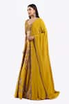 Shop_Onaya_Yellow Crepe Embroidered Cheed Plunge V-neck Floral Zari Lehenga Set _Online_at_Aza_Fashions