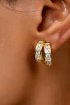 Arvino_Gold Plated Crystals Classic Facet Cubic Zirconia Two Row Embellished Earrings _at_Aza_Fashions