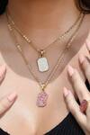 Buy_Arvino_Gold Plated Crystal Bullion Embellished Pendant Necklace _at_Aza_Fashions