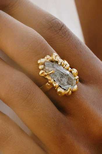 Buy_Arvino_Gold Plated Stones Aquamarine Sorcery Studded Ring _at_Aza_Fashions