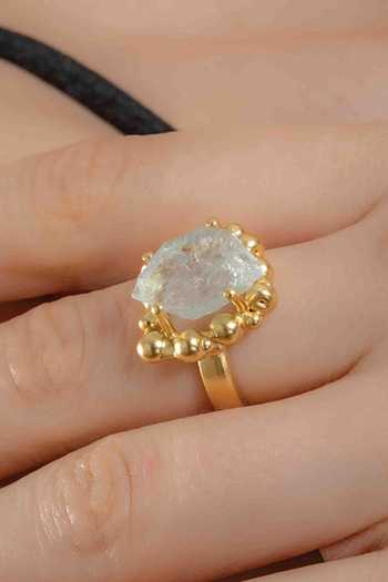Buy_Arvino_Gold Plated Stones Aquamarine Sorcery Studded Ring _Online_at_Aza_Fashions