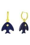 Shop_Arvino_Gold Plated Glass Lapis Lazuli Fish Charm Echo Huggies _at_Aza_Fashions