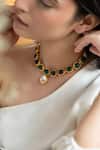 Do Taara_Green Stones Kundan Choker With Earrings _Online_at_Aza_Fashions