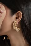 Shop_Do Taara_Gold Plated Pearls Tassel Embellished Half Hoops _Online_at_Aza_Fashions