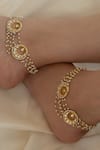 Do Taara_Gold Plated Kundan Half Moon Pearl Anklets-Set of 2 _Online_at_Aza_Fashions