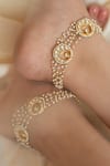 Buy_Do Taara_Gold Plated Kundan Half Moon Pearl Anklets-Set of 2 _Online_at_Aza_Fashions