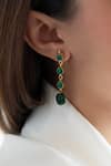 Shop_Do Taara_Green Jade Kundan Embellished Dangler Earrings _Online_at_Aza_Fashions