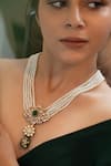 Buy_Do Taara_Green Polki Embellished Floral Pearl Necklace _at_Aza_Fashions