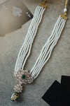 Shop_Do Taara_Green Polki Embellished Floral Pearl Necklace _at_Aza_Fashions