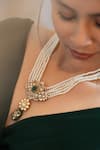 Buy_Do Taara_Green Polki Embellished Floral Pearl Necklace _Online_at_Aza_Fashions