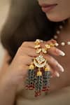 Do Taara_Grey Kundan And Onyx Stone Embellished Necklace _Online_at_Aza_Fashions
