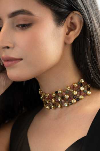 Buy_Do Taara_Multi Color Natural Stone Embellished Choker Necklace _at_Aza_Fashions