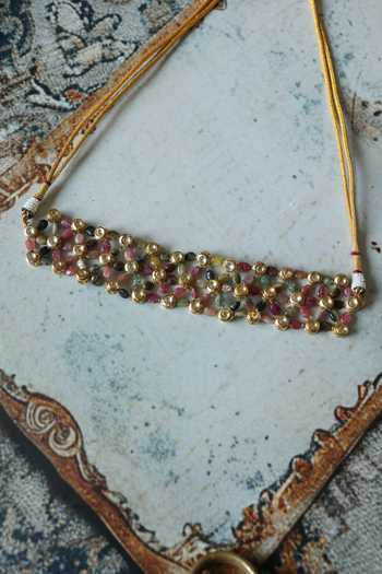Shop_Do Taara_Multi Color Natural Stone Embellished Choker Necklace _at_Aza_Fashions