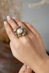 Do Taara_Red Pearl Garnet Stone Embellished Floral Ring _Online_at_Aza_Fashions