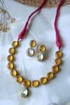 Shop_Do Taara_Yellow Kundan Embellished Pendant Necklace Set _at_Aza_Fashions