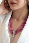 Buy_Do Taara_Pink Onyx Zirconia Embellished Layered Necklace _at_Aza_Fashions