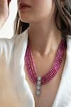 Shop_Do Taara_Pink Onyx Zirconia Embellished Layered Necklace _Online_at_Aza_Fashions