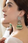 Do Taara_Green Polki Embellished Jhumkas _Online_at_Aza_Fashions