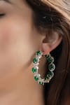 Shop_Do Taara_Emerald Green Stone Studded Hoops _Online_at_Aza_Fashions