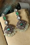 Shop_Do Taara_Green Polki Victorian Embellished Earrings _at_Aza_Fashions