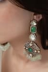 Shop_Do Taara_Green Polki Victorian Embellished Earrings _Online_at_Aza_Fashions