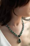 Do Taara_Green Stone Polki Studded Pendant Necklace _Online_at_Aza_Fashions