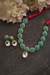 Shop_Do Taara_Green Polki Stone Studded Pendant Necklace Set _at_Aza_Fashions