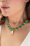 Do Taara_Green Polki Stone Studded Pendant Necklace Set _Online_at_Aza_Fashions