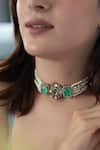 Buy_Do Taara_Green Polki And Pearl Embellished Pendant Choker _at_Aza_Fashions