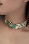 Buy_Do Taara_Green Polki And Pearl Embellished Pendant Choker _Online_at_Aza_Fashions