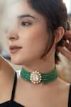 Do Taara_Green Polki Embellished Layered Pendant Choker _Online_at_Aza_Fashions