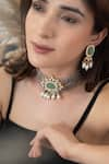 Buy_Do Taara_Green Stone Polki Embellished Pendant Choker Set _at_Aza_Fashions