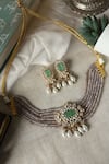 Shop_Do Taara_Green Stone Polki Embellished Pendant Choker Set _at_Aza_Fashions