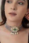 Buy_Do Taara_Green Stone Polki Embellished Pendant Choker Set _Online_at_Aza_Fashions